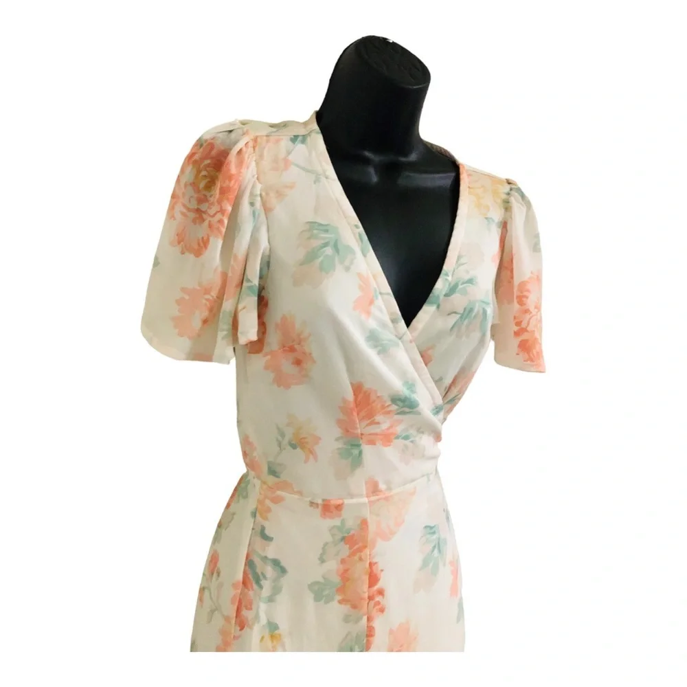Abercrombie & Fitch white orange floral flutter sleeve wrap dress size small new